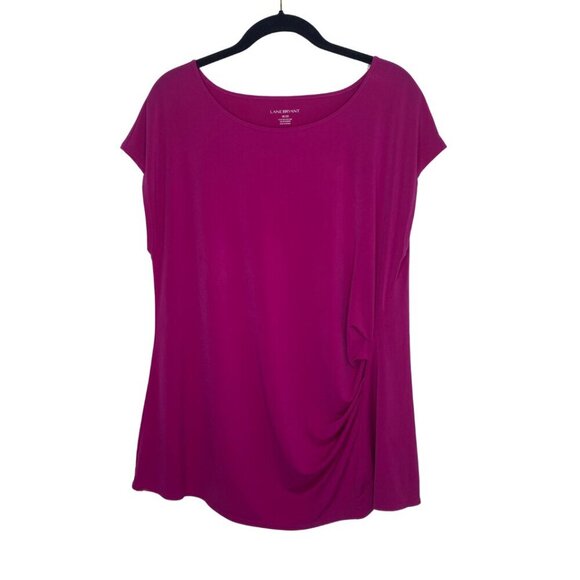 Lane Bryant Short Sleeve Fuchsia Ruched Spandex Top, Size 18/20 #282 - Picture 5 of 11